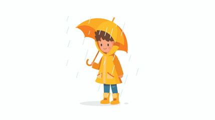 Cartoon little boy wearing raincoats and boots in the