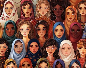 Unity in Diversity Create a banner showcasing diverse women from different backgrounds and cultures, standing together in unity to celebrate International Womens Day ,high detailed