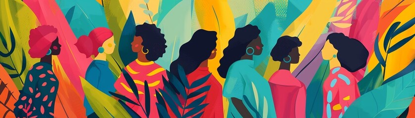 Global Sisterhood Illustrate a vector scene showcasing the global sisterhood of women from different cultures and backgrounds, supporting and uplifting each other on International 