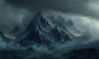mountains in the fog
