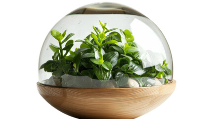 Fototapeta premium Glass ball containing miniature plants, creating a magical terrarium scene