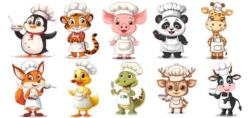 Cute animal cook Illustration Clipart Bundle, png, generated ai