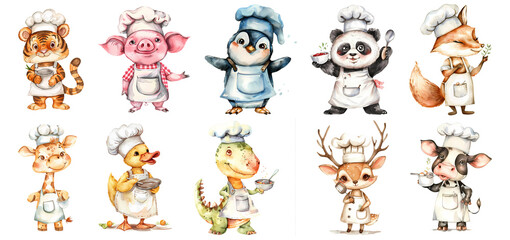 Obraz premium Cute animal cook Illustration Clipart Bundle, png, generated ai