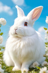 Funny bunny on a floral background
