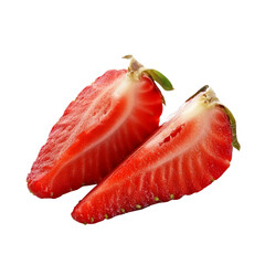 Strawberry slices on transparent background. Strawberries cut in half.
