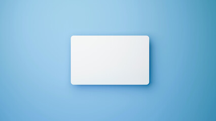Blank mockup one bank (gift) card with shadows on a blue background. Top of view. Debit card mock up.