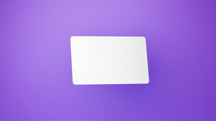 Blank mockup one bank (gift) card with shadows on purple background. Debit card mock up. Name card design mock up presentation.