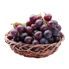 Bunch dark red grapes on a basket with transparent background. Fruit elements for design.