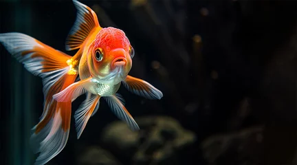 Fotobehang Goldfish in aquarium. Beautiful goldfish swimming in the water. © Maria