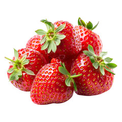 Fresh strawberry with leaves on transparent background.