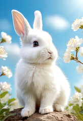 Easter rabbit, bunny on a floral background,
