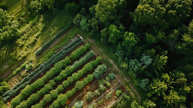 Agroforestry Haven Cinematic shots of agroforestry systems on the farm integrating trees shrubs and crops to create a diverse  AI generated illustration