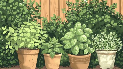 An illustration of a backyard herb garden with basil mint and parsley  AI generated illustration
