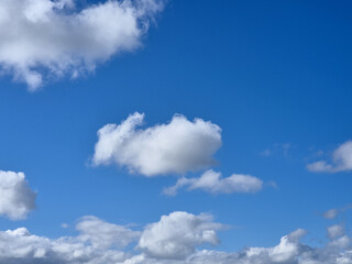 Naklejka na ściany i meble Single white fluffy cumulus cloud in the blue summer sky