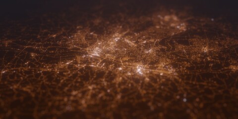 Street lights map of Albany (New York, USA) with tilt-shift effect, view from east. Imitation of macro shot with blurred background. 3d render, selective focus
