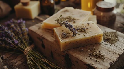 Artisanal Soapmaking Detailed photographs of artisanal soapmaking workshops on the farm crafting natural soaps and skincare products  AI generated illustration