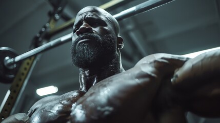 Bodybuilding Prowess Cinematic shots of bodybuilders sculpting their physiques with weightlifting exercises showcasing muscular definition  AI generated illustration - obrazy, fototapety, plakaty