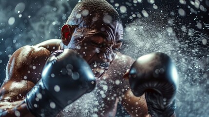 Boxing Knockout Punch Cinematic shots of a boxer delivering a knockout punch freezing the action in a split-second moment of impact  AI generated illustration - obrazy, fototapety, plakaty
