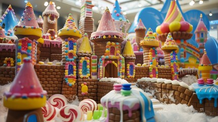 Candy Castle A sugary-sweet castle made entirely of candy with gumdrop turrets licorice bridges and chocolate moats  AI generated illustration - obrazy, fototapety, plakaty