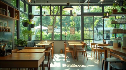 Fototapeta premium Cafe and Bistro interior cozy AI generated