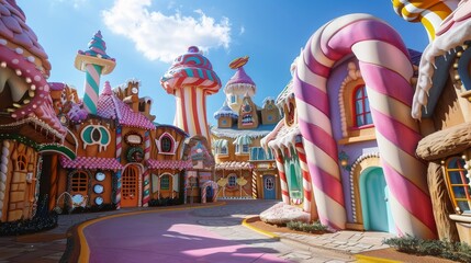 Fototapeta na wymiar Candyland Confectionery A sugary-sweet world filled with towering lollipops candy-coated landscapes and gingerbread houses AI generated illustration