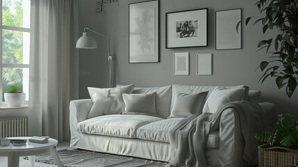 Cozy living room with a monochromatic color scheme  AI generated illustration