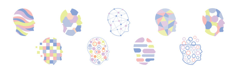 Human Head as Knowledge and Smart Solution Icon Vector Set