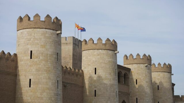 Fortified Islamic Palacio de la Aljaferia (Aljaferia Palace) and Torre del Trovador (The Troubadour Tower) in Zaragoza, Spain