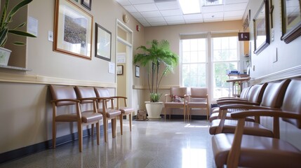 Dental Office Waiting Room A bright and airy dental office waiting room with natural light promoting a sense of comfort  AI generated illustration