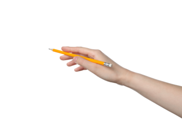 PNG,a female hand holds a pencil, isolated on white background