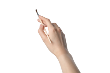 PNG,female hand holding paintbrush, isolated on white background