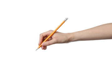 PNG,a female hand holds a pencil, isolated on white background