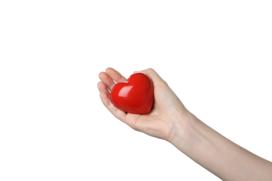 PNG,female hand holding a red heart, isolated on white background