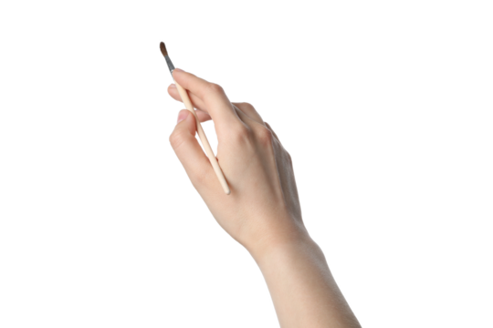 PNG,female hand holding paintbrush, isolated on white background