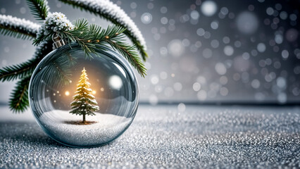 Pallina di Natale in vetro con albero all'interno realizzata a mano - obrazy, fototapety, plakaty