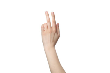 PNG,hand showing two fingers, isolated on white background