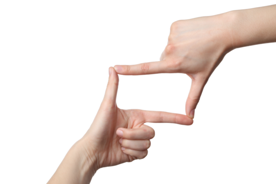 PNG,female hand folded into a square, isolated on white background