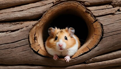 a hamster peeking out from a hollow log upscaled 4 2