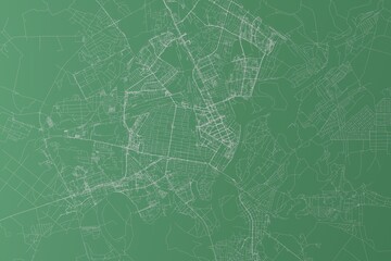 Stylized map of the streets of Gomel (Belarus) made with white lines on green background. Top view. 3d render, illustration - obrazy, fototapety, plakaty