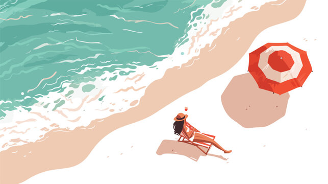 Illustration of a girl swimming at the beach with a ch