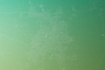 Map of the streets of Nicosia (Cyprus) made with white lines on yellowish green gradient background. Top view. 3d render, illustration - obrazy, fototapety, plakaty