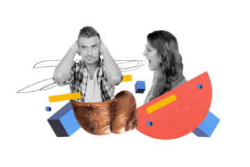 Creative abstract template graphics collage image of angry lady screaming slow guy isolated drawing background