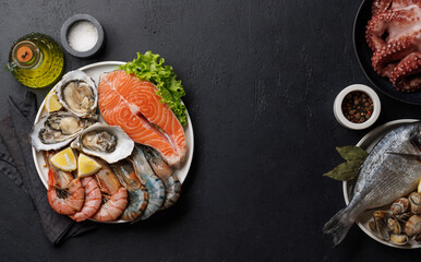 Seafood Platter Delight: Shrimps, Salmon, Oysters Galore