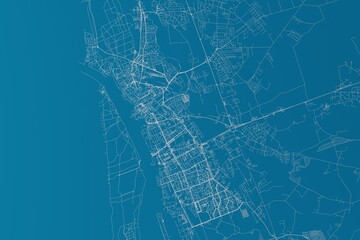 Map of the streets of Klaipeda (Lithuania) made with white lines on blue background. 3d render, illustration - obrazy, fototapety, plakaty