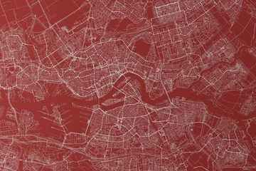 Papier Peint photo Rotterdam Map of the streets of Rotterdam (Netherlands) made with white lines on red background. Top view. 3d render, illustration