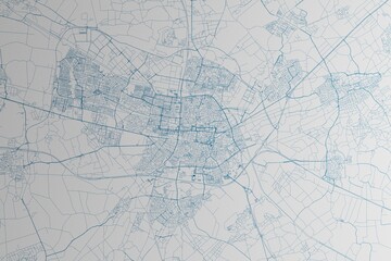 Map of the streets of Tilburg (Netherlands) made with blue lines on white paper. 3d render, illustration