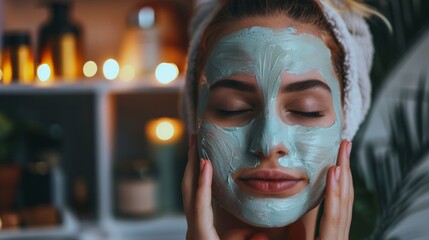 Woman Relaxing with Facial Clay Mask in Spa Atmosphere