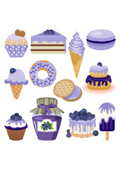 Set digital collage of sweets made with blueberry