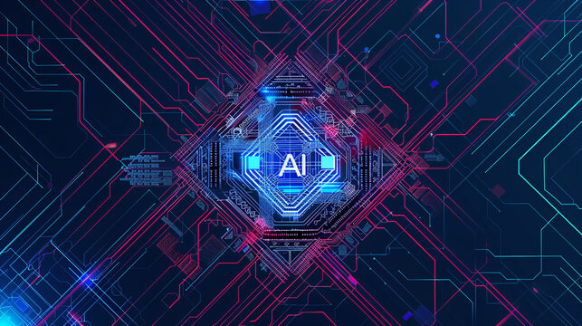 overhead view of a modern, detailed, realistic AI processor architecture blueprint