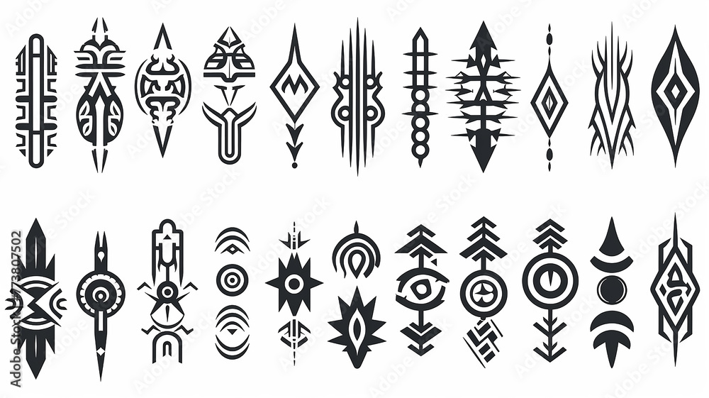 Wall mural set of fictional symbols of rune icons on a white background, mystical logos and signs collection on white